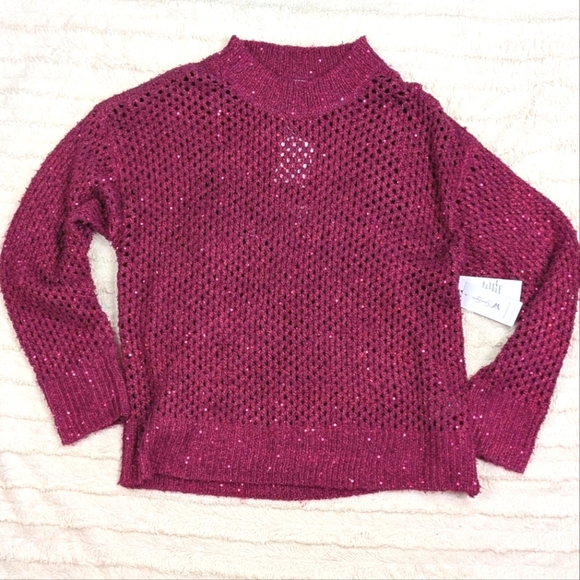 Jessica Simpson Mukami Open Stitch Pullover Magenta Purple - Picture 9 of 16